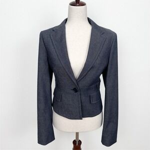 BCBGMaxazria‎ Blazer Womens Medium Blue Peplum Fitted Cropped Preppy Y2K Chic